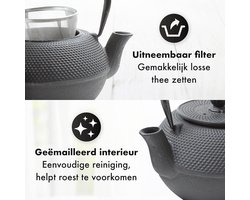 Gietijzeren Theepot Arare 1,1 Liter - Duurzame en Esthetische Theepot met Roestvrijstalen Zeef - Blijft Lang Warm