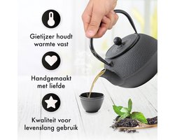 Gietijzeren Theepot Arare 1,1 Liter - Duurzame en Esthetische Theepot met Roestvrijstalen Zeef - Blijft Lang Warm