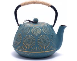 Gietijzeren theepot met infuser - grote capaciteit 1200 ml Sakura Design - Japanse theepot voor los blad - geëmailleerd interieur - groen iron teapot