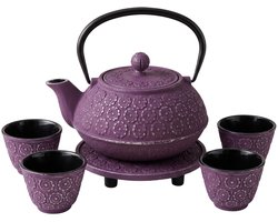 Gietijzeren theepot met zeef, kopjes en onderzetter HANU, 1 l