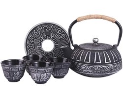Gietijzeren Theepot Set 28oz - Japanse Tetsubin Theepot Inclusief Theekopjes en Houten Dekselhouder