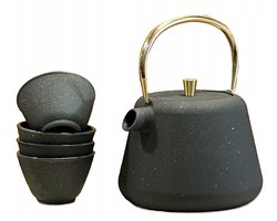 Gietijzeren theepot set Agnes met 4 kopjes - Grijze sterrenprint