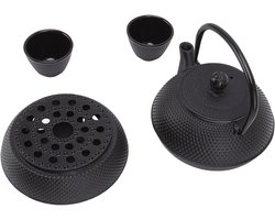 Gietijzeren theeset - Theepot met bekers - Thee serveren - Robuuste duurzaamheid - 800 ml - Zwart