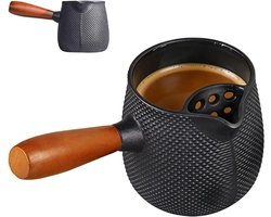 Gietijzeren Waterketel - Theepot Kookketel - Water Koken - Stijlvol Houten Handvat - 600 ml - Zwart