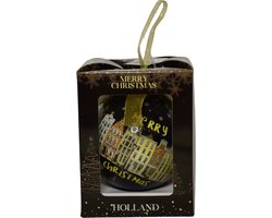 Giftbox XL Kerstbal: "Merry Christmas" - Amsterdam, Holland met Grachten - Zwart - 1 stuk