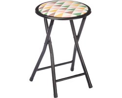 Giftdecor Bijzet krukje/stoel - Opvouwbaar - zwart/deco patroon - D30 x H45 cm
