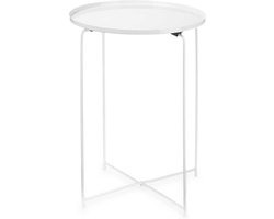 Giftdecor Bijzettafel/salontafel/koffietafel - Bombay - wit - metaal - rond - D35 cm x H50 cm