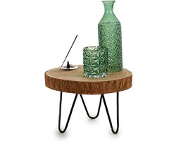 Giftdecor Bijzettafeltje Decowood - Boomstam - hout/metaal - D28 x H20 cm - plantenpot verhoger