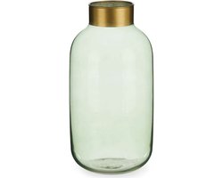 Giftdecor Bloemenvaas - glas - groen transparant/goud - 14 x 30 cm - vaas