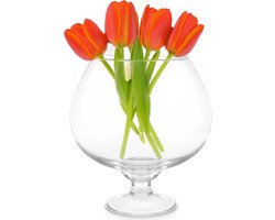 Giftdecor Bloemenvaas op voet Cognac - transparant glas - D16 x H22 cm - boeketvaas - 5 liter