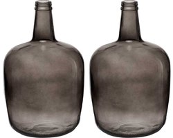 Giftdecor - Bloemenvazen 2x stuks - fles - glas - grijs transparant - 22 x 39 cm