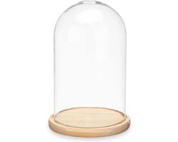 Giftdecor Decoratie stolp - glas - houten beige plateau - D15 x H25 cm