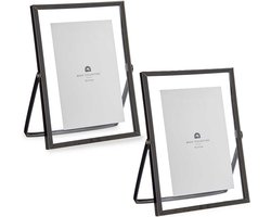 Giftdecor Fotolijstje voor 10 x 15 cm foto - 2x - zwart - metaal - Modern - frame 16 x 21 cm