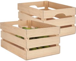 Giftdecor fruitkisten opslagbox - 3x - open structuur - naturel - hout - L36 x B26 x H18 cm - Decoratie huis en tuin - Kisten/kistjes
