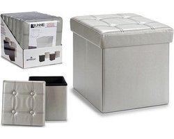 Giftdecor Poef Square BOX - hocker - opbergbox - zilvergrijs - polyester/mdf - 31 x 31 cm - opvouwbaar
