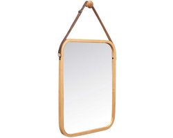 Giftdecor Spiegel Accra - bamboe - 41 x 33 cm - leren band - rechthoek - wandspiegel