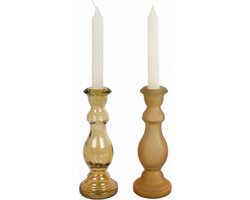 Gifts Amsterdam - Set/2 - Kandelaars - Glas - Helder en Mat glas - Oker/messing