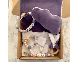Giftset babypakket - paars - gepersonaliseerd - verschillende maten
