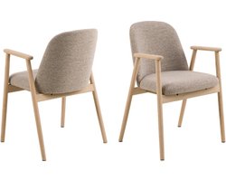 Giga Living Eetkamerstoel Leonie - Beige - Stof & Eikenhout - Set van 2