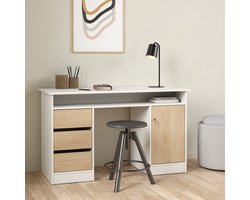Giga Living Kantoorbureau Function Plus - Wit/Naturel - 126x55x76cm