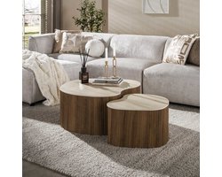 Giga Living Salontafel Ceramo Medio - Rond Travertin - Set Van 2