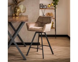 Giga Meubel Barstoel Raster - Champagne Velvet - Draaibaar - Zithoogte 69cm - Set van 2