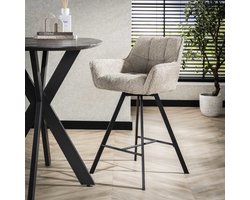 Giga Meubel Barstoel Raster - Zand Bouclé - Draaibaar - Zithoogte 69cm - Set van 2