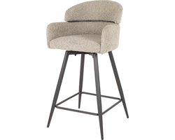 Giga Meubel Barstoel Ronde Rug - Zand Bouclé - Draaibaar - Zithoogte 68cm - Set van 2