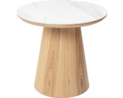 Giga Meubel Bijzettafel Alba - Wit Keramiek/Naturel - Ø60x55cm