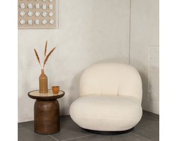 Giga Meubel Bijzettafel Aletta - Bruin/Beige - Mangohout/Travertin - 40x40cm