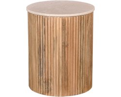 Giga Meubel Bijzettafel Davi Rond - Marmer/Hout - Naturel - 45x45x55cm
