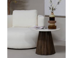 Giga Meubel Bijzettafel Faiza - Bruin - Marmer/Mangohout - 50x50cm