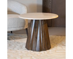 Giga Meubel Bijzettafel Faiza - Bruin - Marmer/Mangohout - 60x60cm