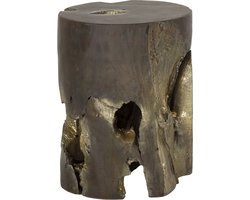 Giga Meubel Bijzettafel Rond - Grijs/Goud - Teakhout - 35x35x40cm