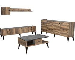 Giga Meubel Complete Woonkamer Meubel Set Lidya - Melamine - Walnoot - Marmer - Set van 4