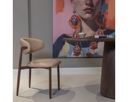 Giga Meubel Eetkamerstoel Alexia - Beige/Walnoot - PU Leer - Set van 2