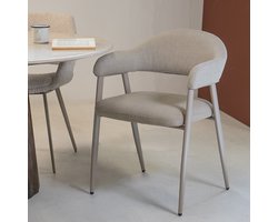 Giga Meubel Eetkamerstoel Linde - Metaal/Stof - Beige - Set van 2