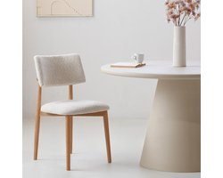 Giga Meubel Eetkamerstoel Nova - Beige Stof - Eikenhout - Set van 2