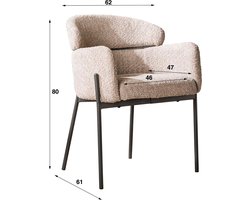 Giga Meubel Eetkamerstoel Ronde Rug - Zand Bouclé - Set van 2