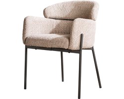 Giga Meubel Eetkamerstoel Ronde Rug - Zand Bouclé - Zithoogte 49cm - Set van 2
