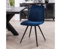 Giga Meubel Eetkamerstoel Straight Stitch - Blauw Velvet - Set van 4