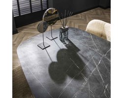 Giga Meubel Eetkamertafel Deens Ovaal - Zwart Marmerlook - 215x105x77cm