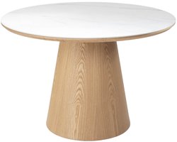 Giga Meubel Eettafel Alba - Wit Keramiek/Naturel - Ø115x77cm