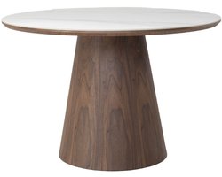 Giga Meubel Eettafel Alba - Wit Keramiek/Walnoot - Ø115x77cm