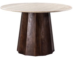 Giga Meubel Eettafel Lucio - Rond Bruin Hout/Travertin - 150x150x76cm