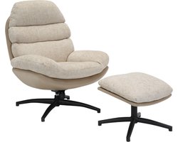 Giga Meubel Fauteuil Liane - Stof/Metaal - Beige - Met Voetenbankje