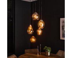 Giga Meubel Hanglamp Getrapt Mix - Amber Glas - 5-Lichts - 150x43x43cm