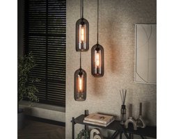 Giga Meubel Hanglamp Getrapt - Zwart Glas - 3-Lichts - 180x35x35cm