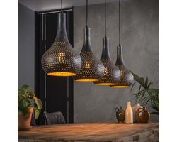 Giga Meubel Hanglamp Punch Kegel - Zwart/Bruin - 4-Lichts - 25x130x150cm