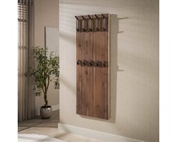 Giga Meubel Kapstok Panel Hoog Bruin – Massief Acaciahout – 10 Haken – 63x13x160 cm